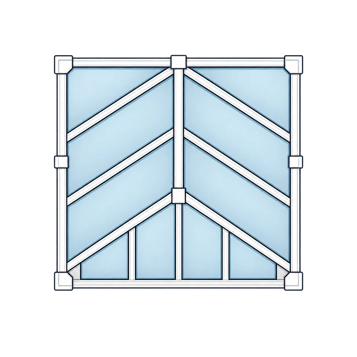 Plan view of a Gable conservatory roof: a central ridge running to a raised gable end.
