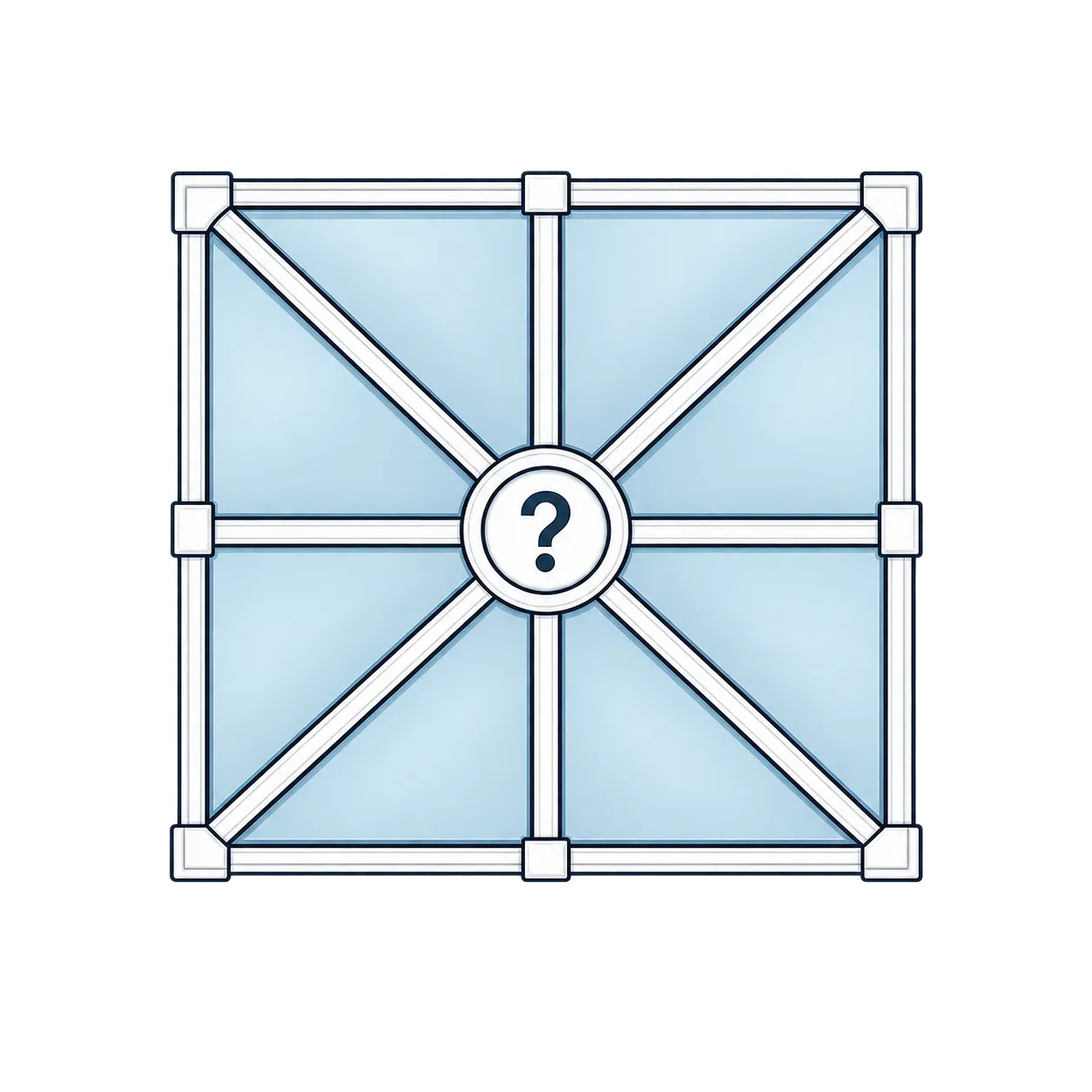 Plan view of a plain square conservatory roof marked with a question mark, for when you are not sure of the shape.