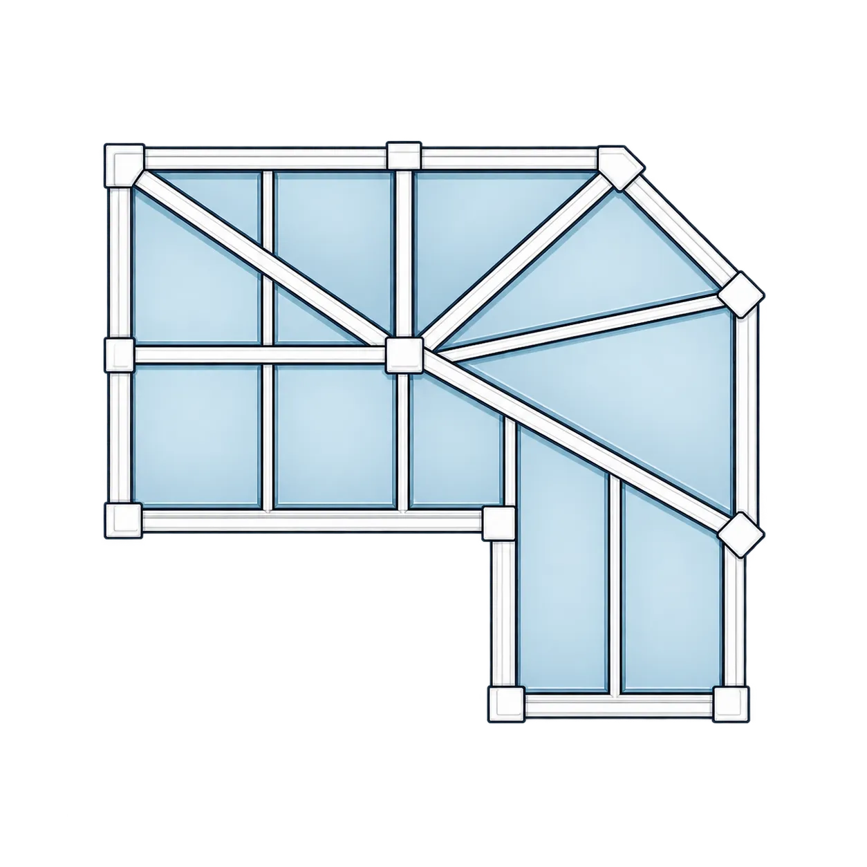 Plan view of another conservatory layout: an irregular plan combining a rectangular run with an angled section.