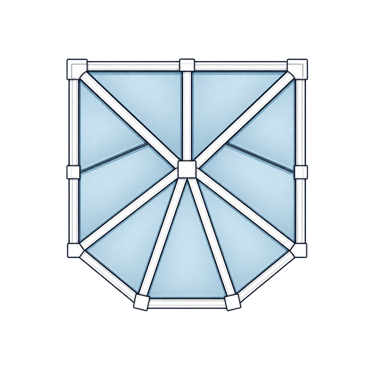 Plan view of a Victorian conservatory roof: a faceted bay front with angled corner panes.